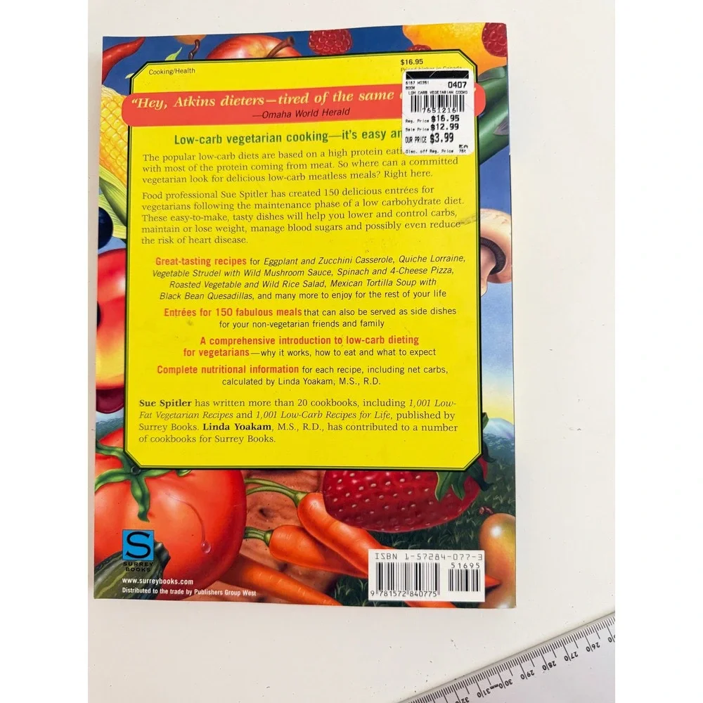 Low-Carb Vegetarian Cooking Sue Spitler 150 Recipes Softcover Cookbook 2004